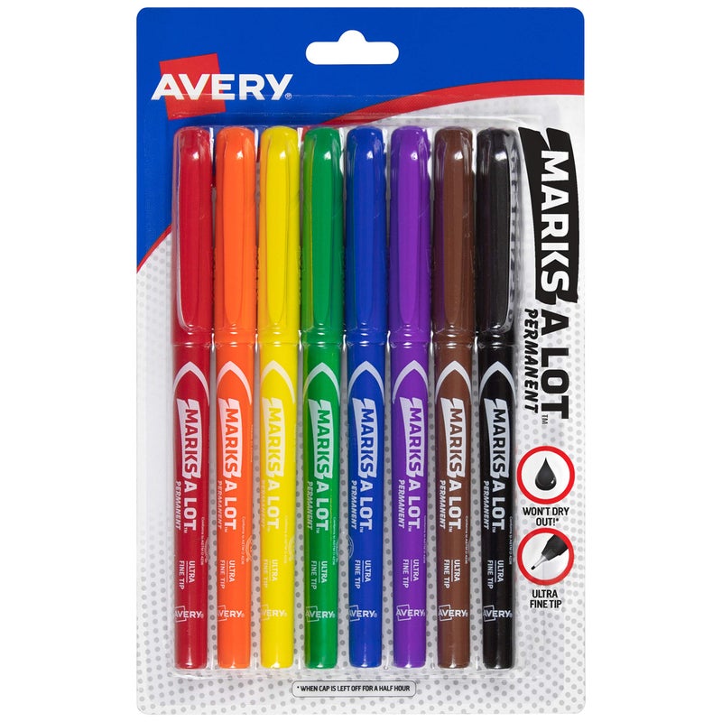 Avery Marks-A-Lot Permanent Markers, Ultra Fine Tip, 8 Assorted Markers For Coloring Books and Sketchbooks (09231) - Image 2